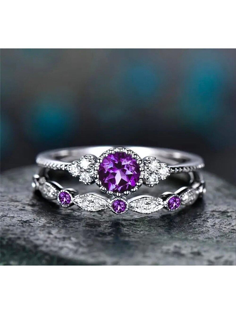 New - Marquise Cut Round Zirconia Stacking Ring - Sizes 7 or 8